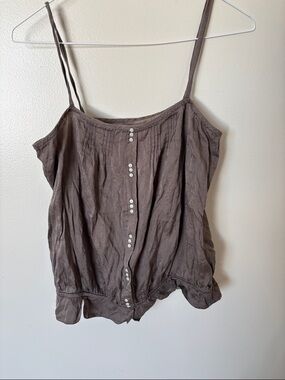 Women’s Taupe Button-Front Spaghetti Strap Top